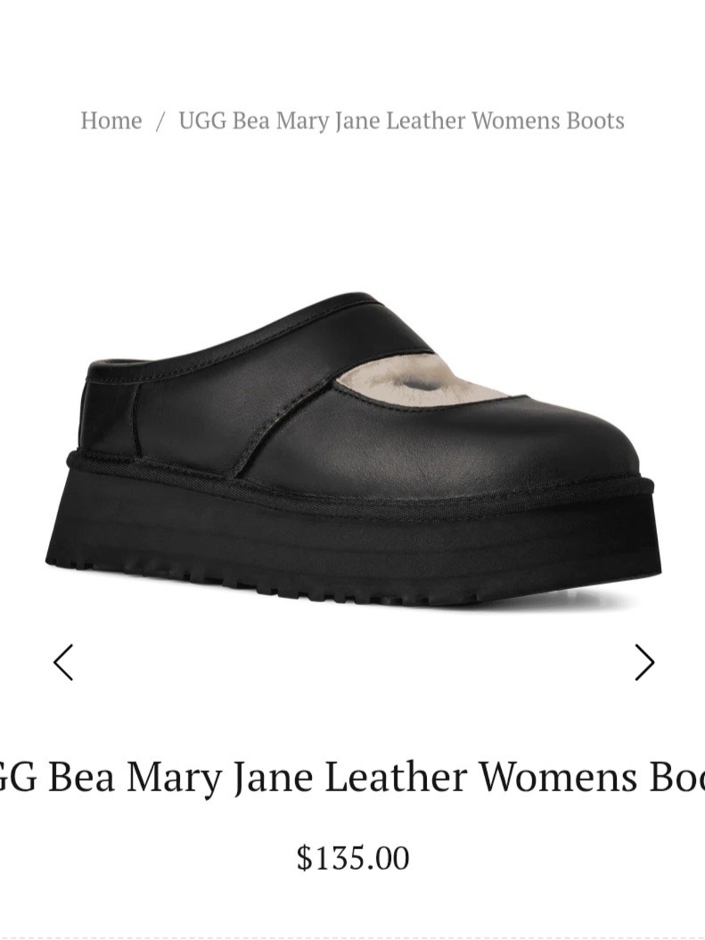 UGG Bea Leather Platform Mary Jane Mule in Black with Cream Shearling Accent W 7
